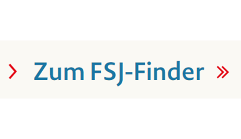 Das Bild zeigt den Text Zum FSJ-Finder. Der Text ist blau.